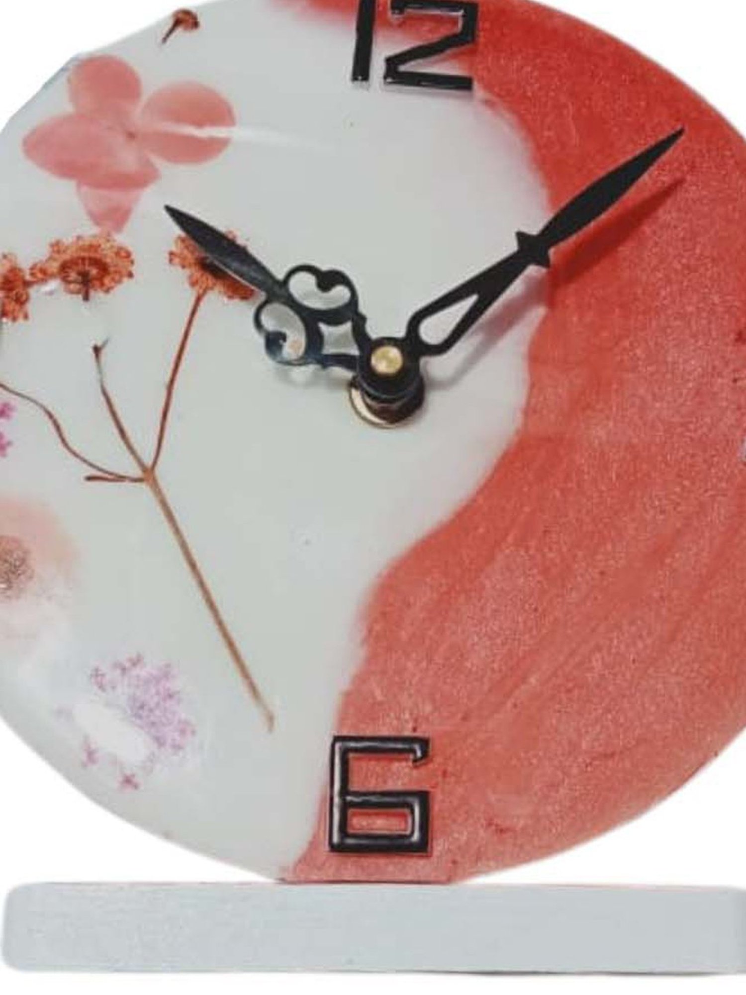 CHRONIKLE Pink Epoxy Resin Round Handmade Flower Art Analog Table Top Office Desk Clock