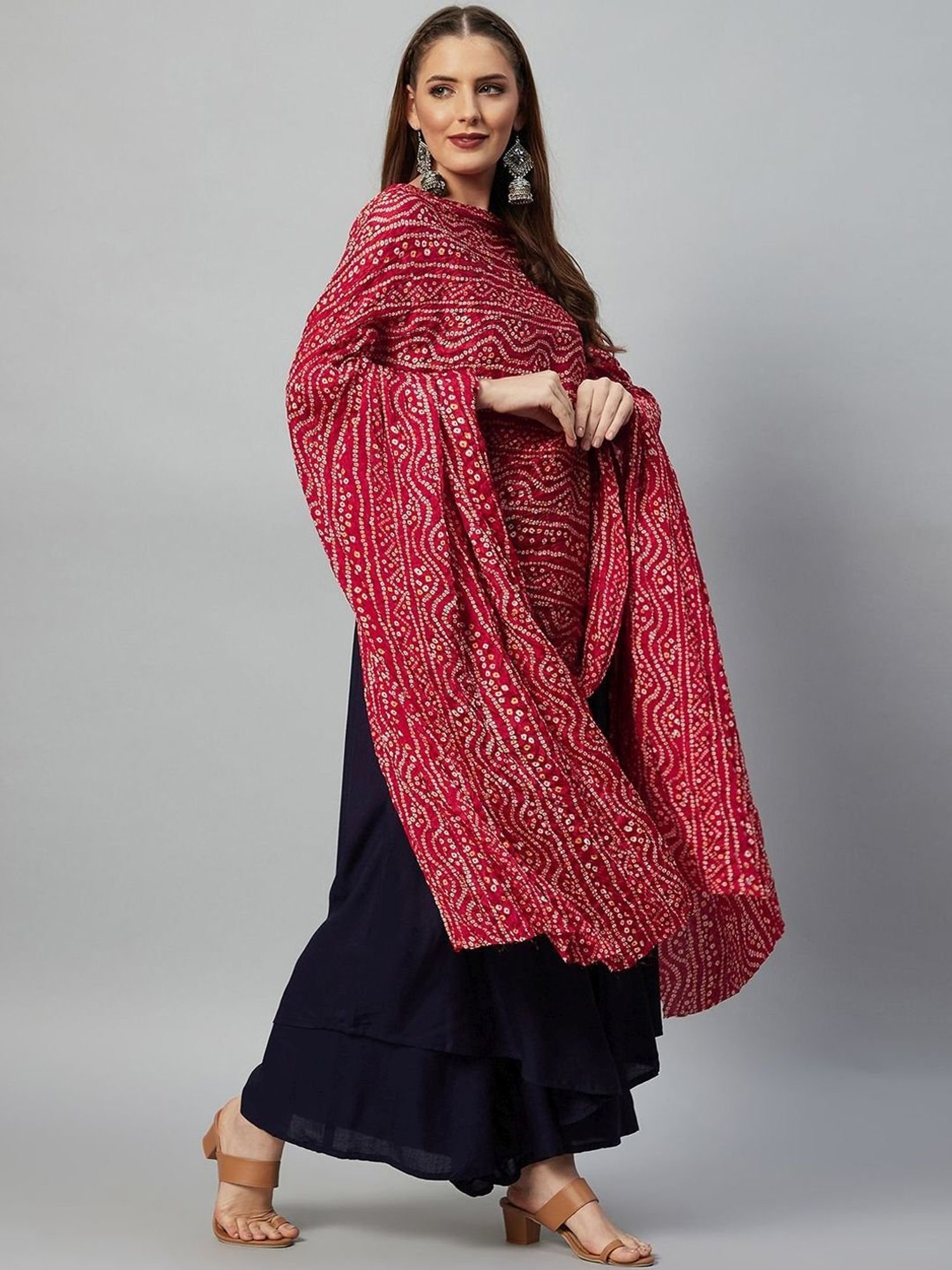 Inweave Maroon Bandhani Print Dupatta