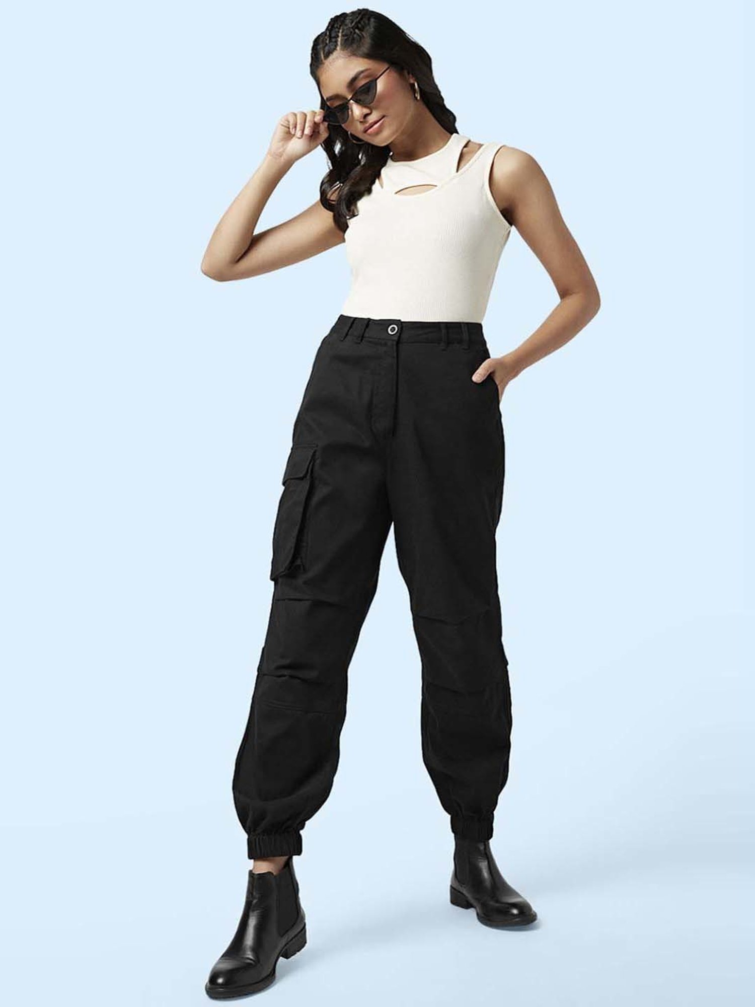 SF Jeans by Pantaloons Black Cotton Pants