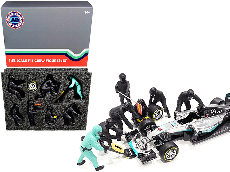 Formula One F1 Pit Crew 7 Figurine Set Team Blue for 1/43 Scale Models by American Diorama