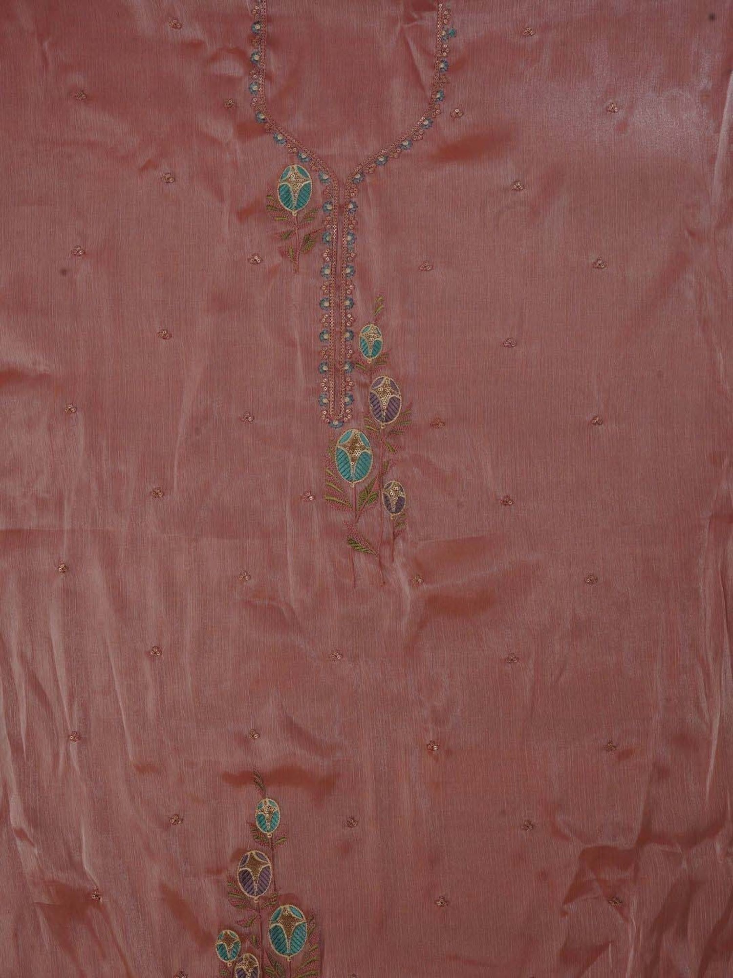 Jaipur Kurti Peach Embroidered Unstitched Dress Material