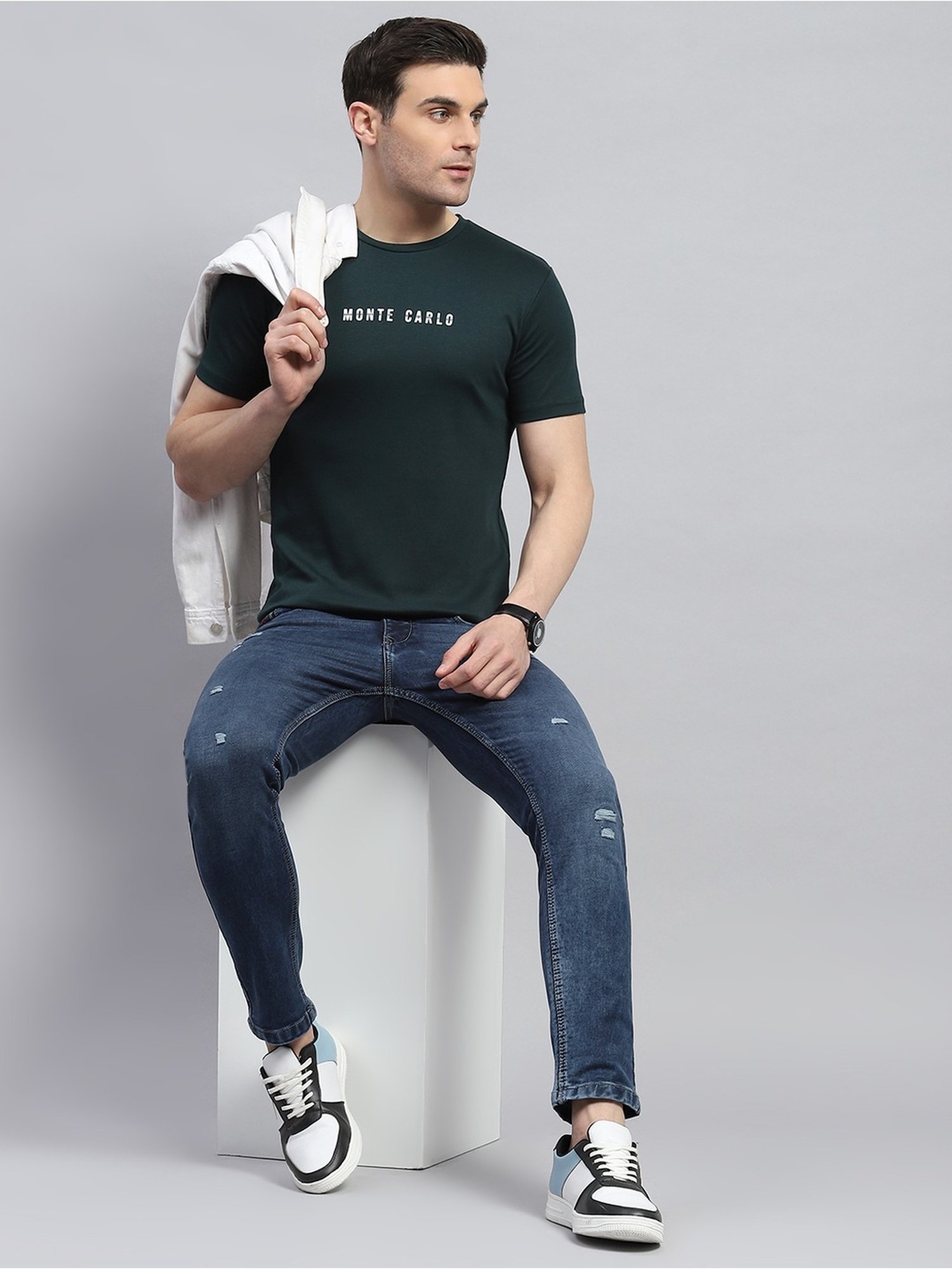 Monte Carlo Bottle Green Cotton Regular Fit T-Shirt