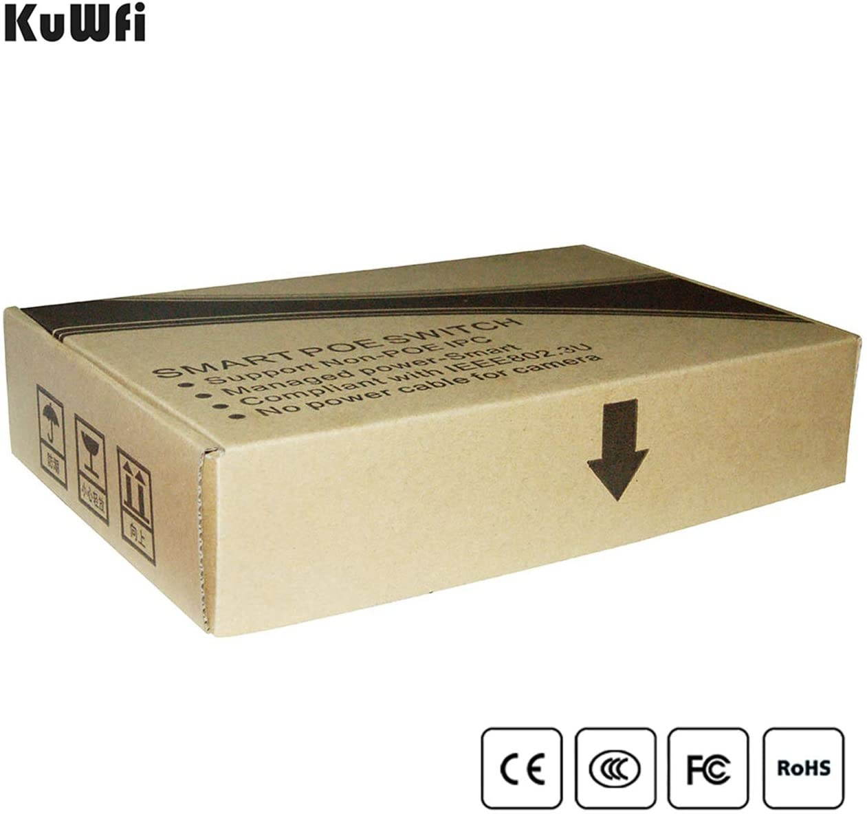 KuWFi 10-Port PoE Switch Gigabit Ethernet 2 Port Uplink 802.3AT/AF 120W Cat5 Unmanaged Metal Smart Desktop Network Power Over Ethernet Injector