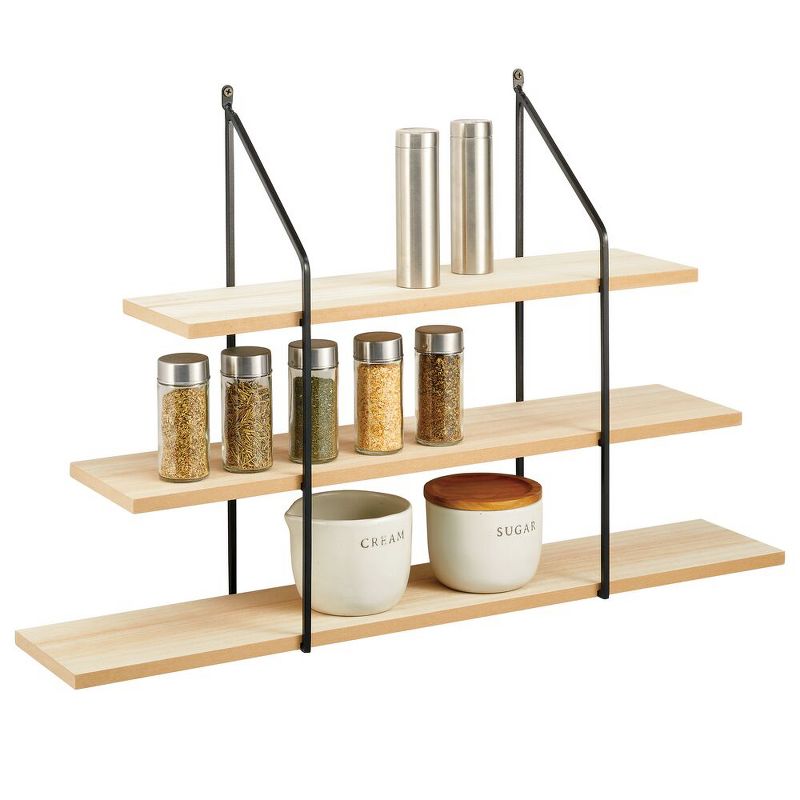 mDesign Wide Metal Wall Mount Storage Organizer Display Shelf - Black/Wood