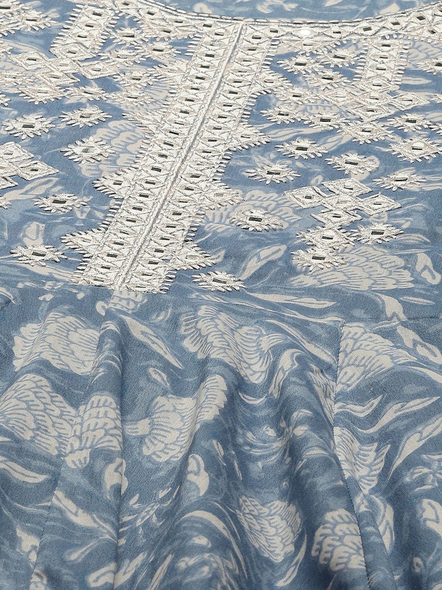 Biba Blue Printed Kurta With Palazzo & Dupatta