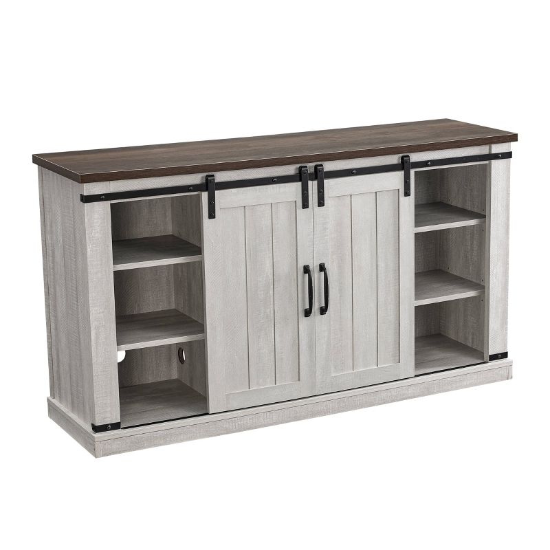 54" Sliding Doors TV Stand For TVs up to 60" with Electric Fireplace Saw Cut Off White - Home Essentials