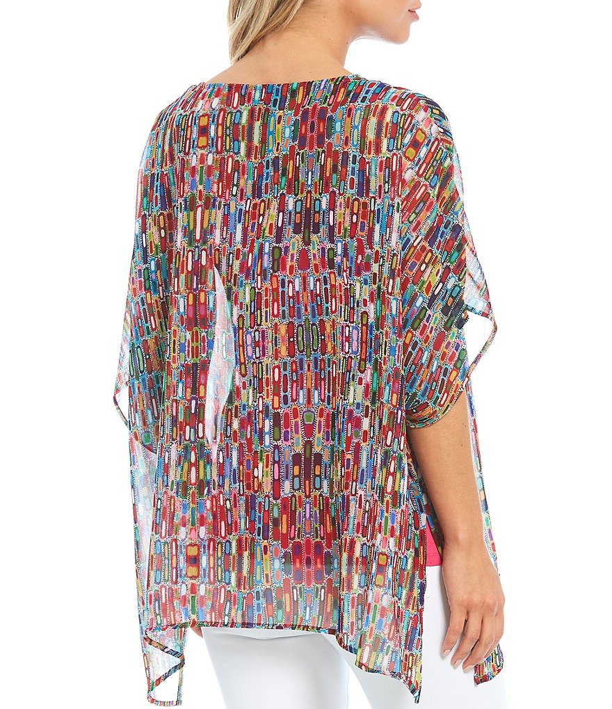 Ali Miles Abstract Print Chiffon Dolman Sleeve Poncho