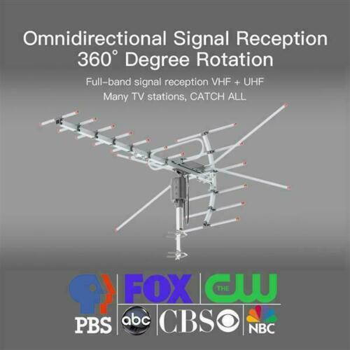 [Newest 2021] Leadzm Outdoor TV Antenna 110-Mile Long Range, 360 Degree Directional Rotation, Amplified, HDTV, Water Resistant, UV Resistant, Come with Installation Kit