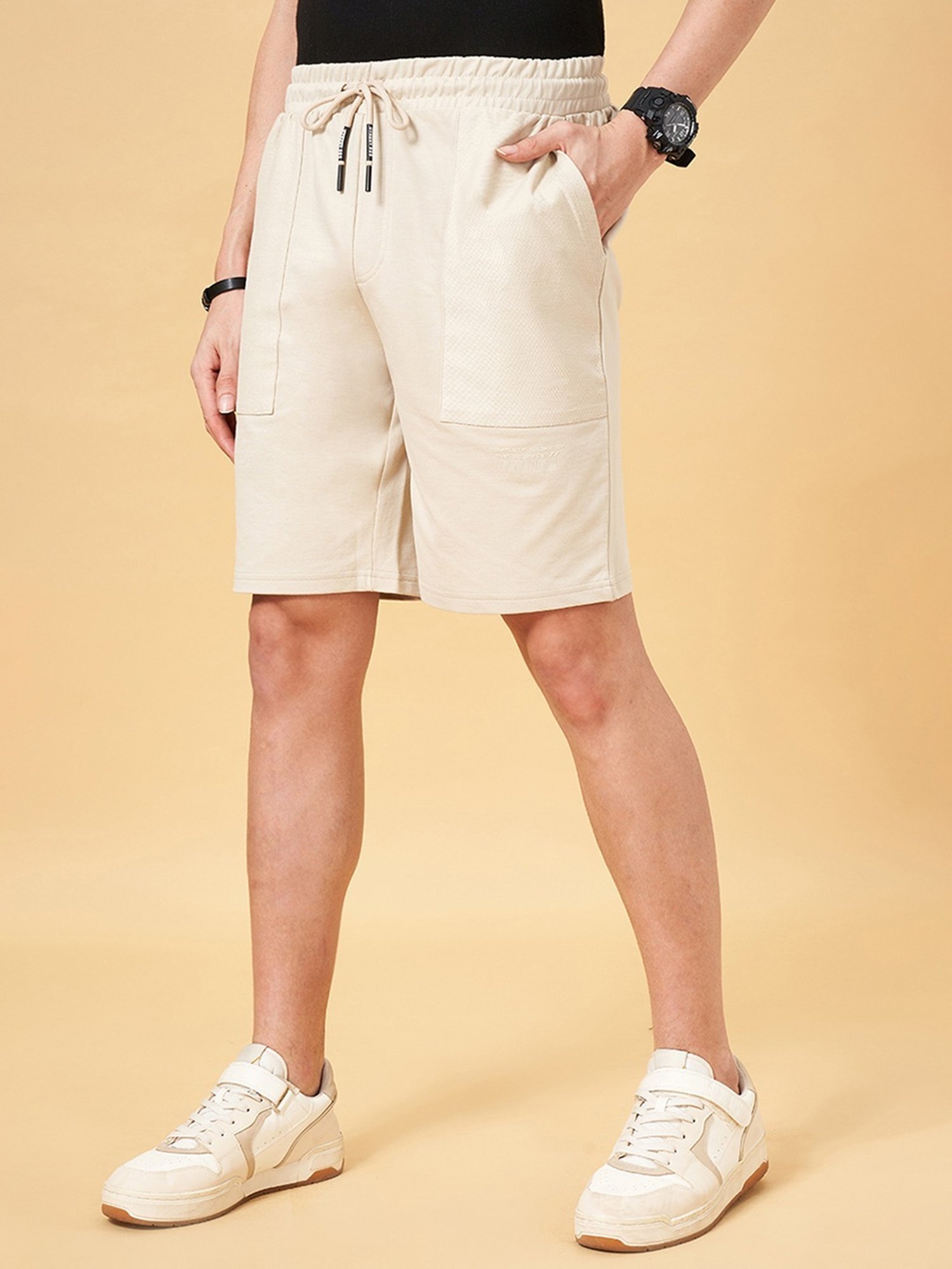 Street 808 by Pantaloons Antique White Cotton Regular Fit Shorts
