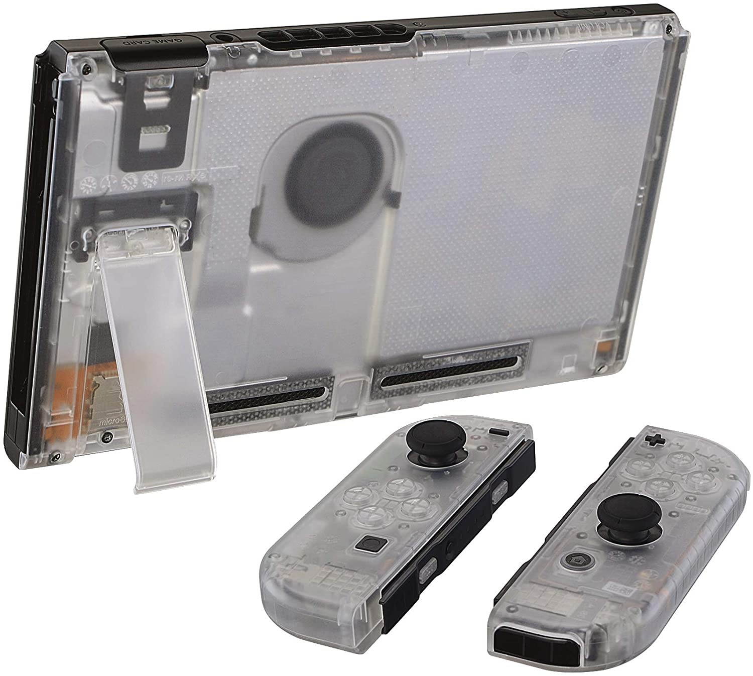 eXtremeRate Transparent Clear Back Plate for Nintendo Switch Console, NS Joycon Handheld Controller Housing with Full Set Buttons, DIY Replacement Shell for Nintendo Switch