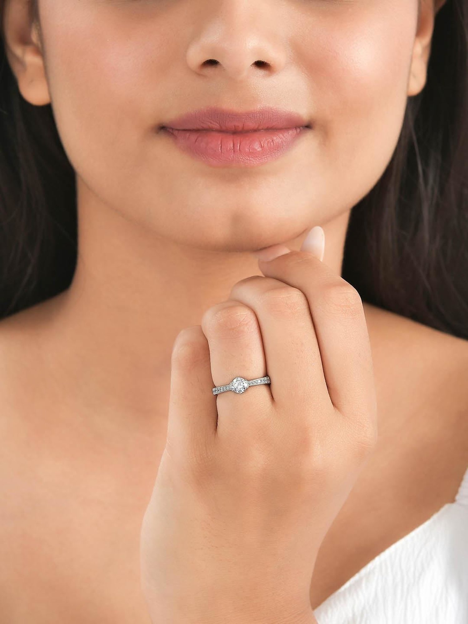 Ornate Jewels 925 Silver 1.25 Carat AD Solitaire Adjustable Ring for Women & Girls