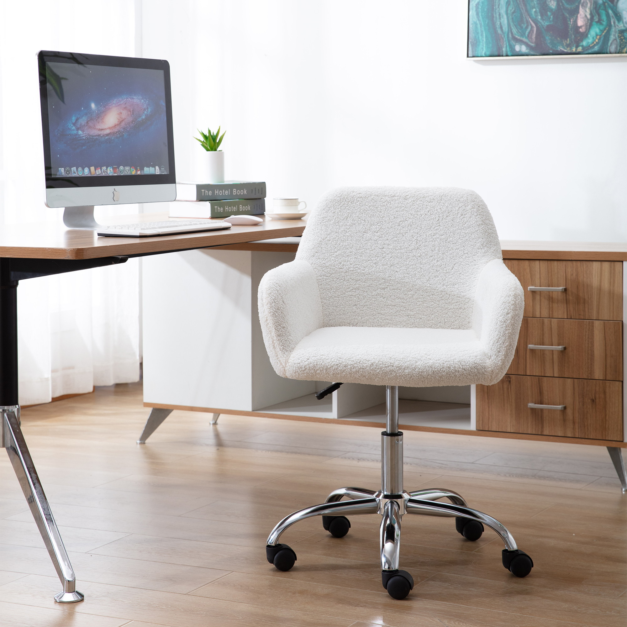Rustic Sherpa Office Chair, Ivory