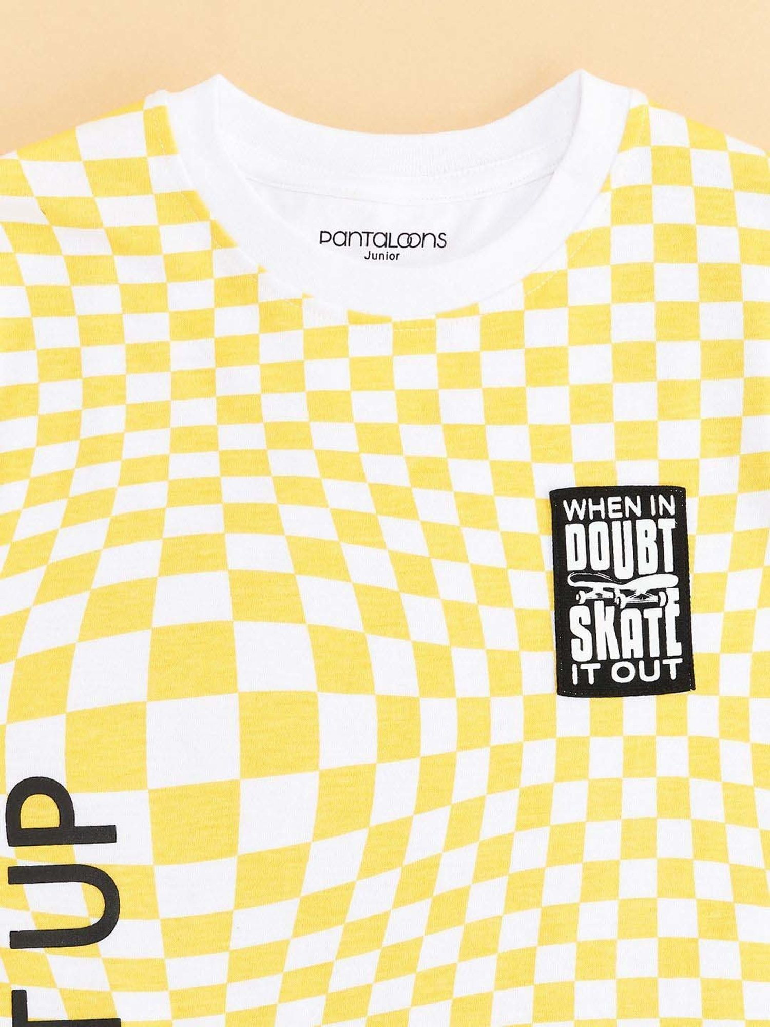 Pantaloons Junior Yellow & White Cotton Printed T-Shirt