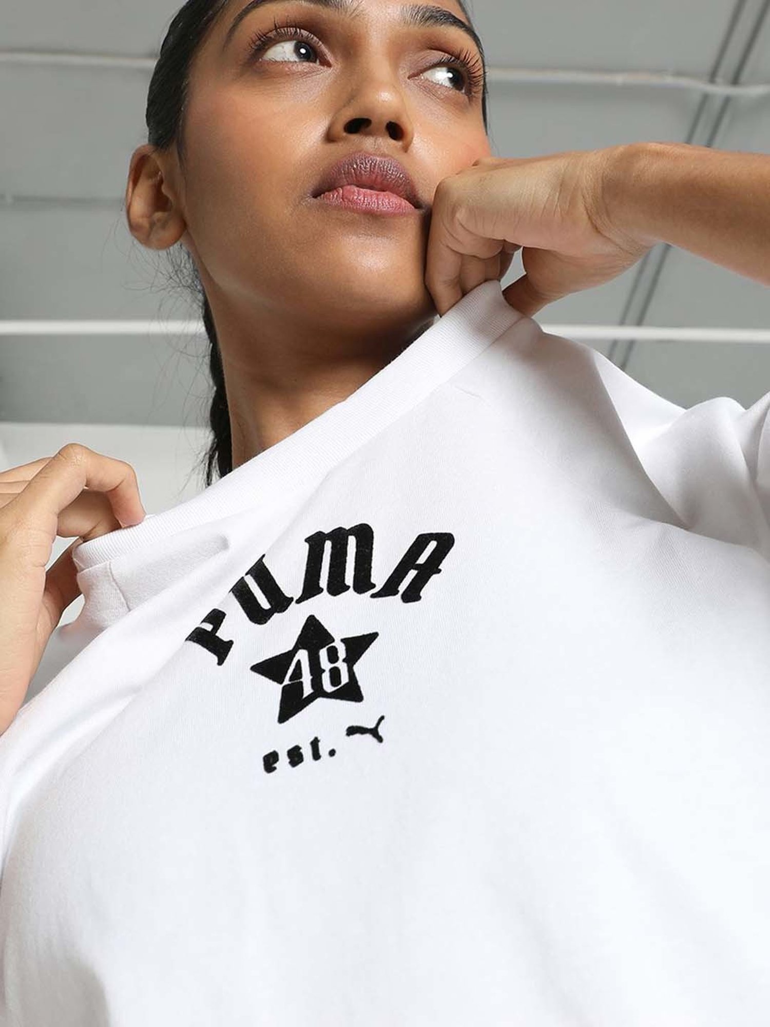 Puma White Cotton Printed T-Shirt