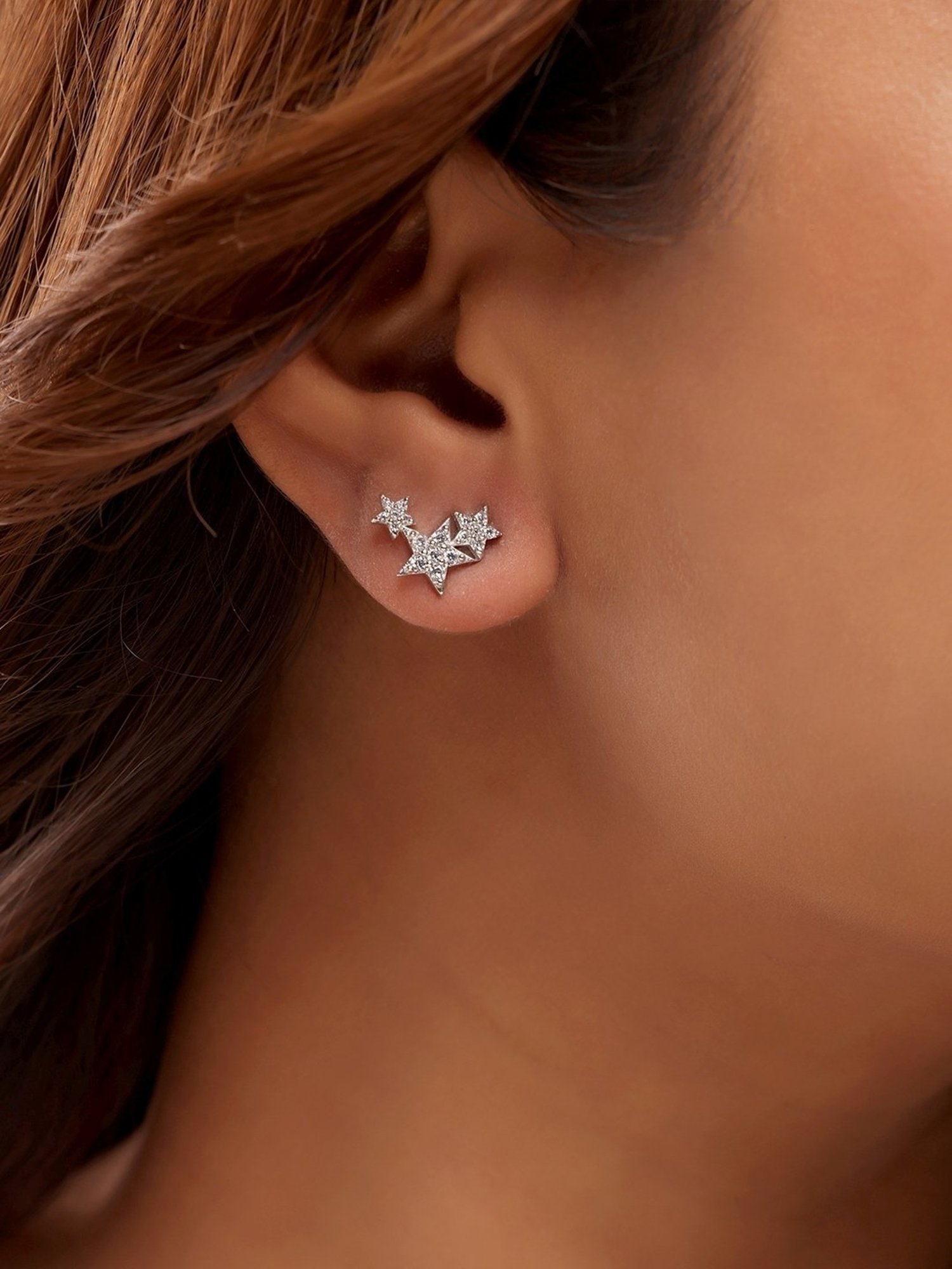 March by FableStreet 92.5 Sterling Silver Star Zircon Studded Earrings for Women