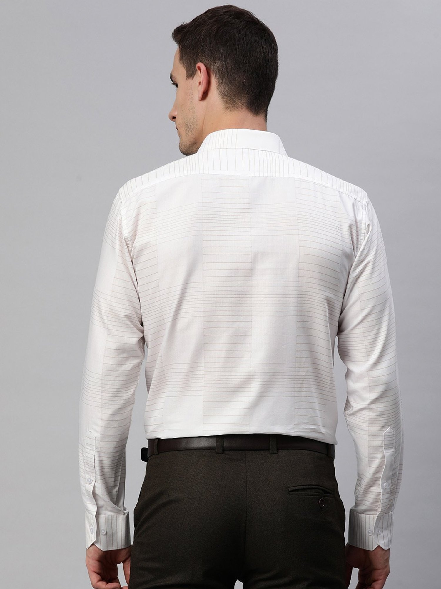 ManQ White & Beige Regular Fit Striped Shirt