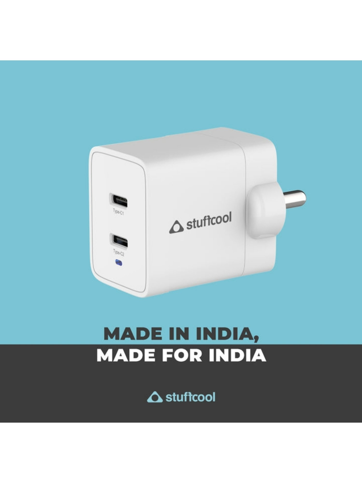 Stuffcool Neo 47W Dual Type C GaN Charger with Super Fast Charging 2.0 (White)