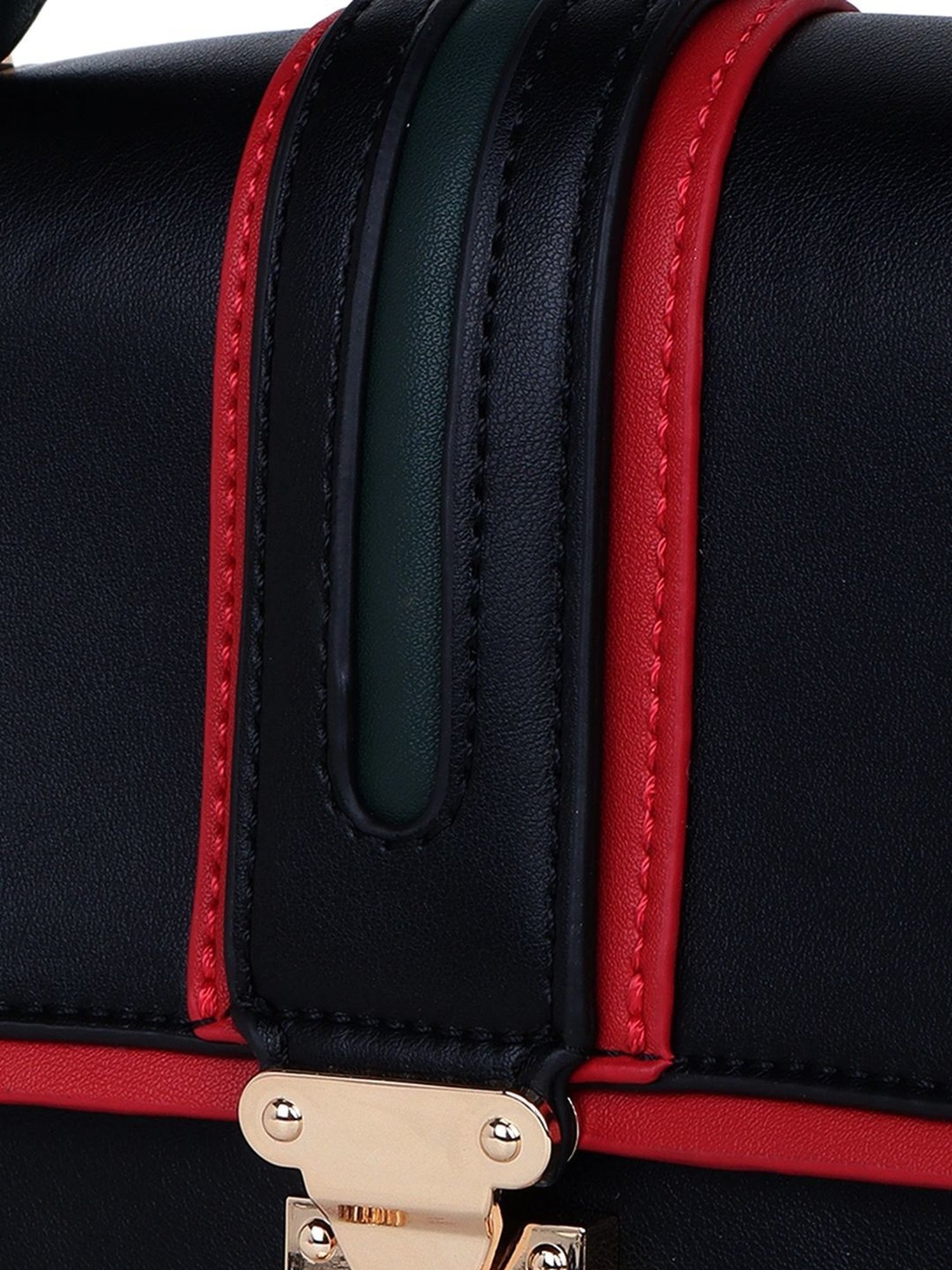 Carlton London Black Solid Medium Satchel Handbag