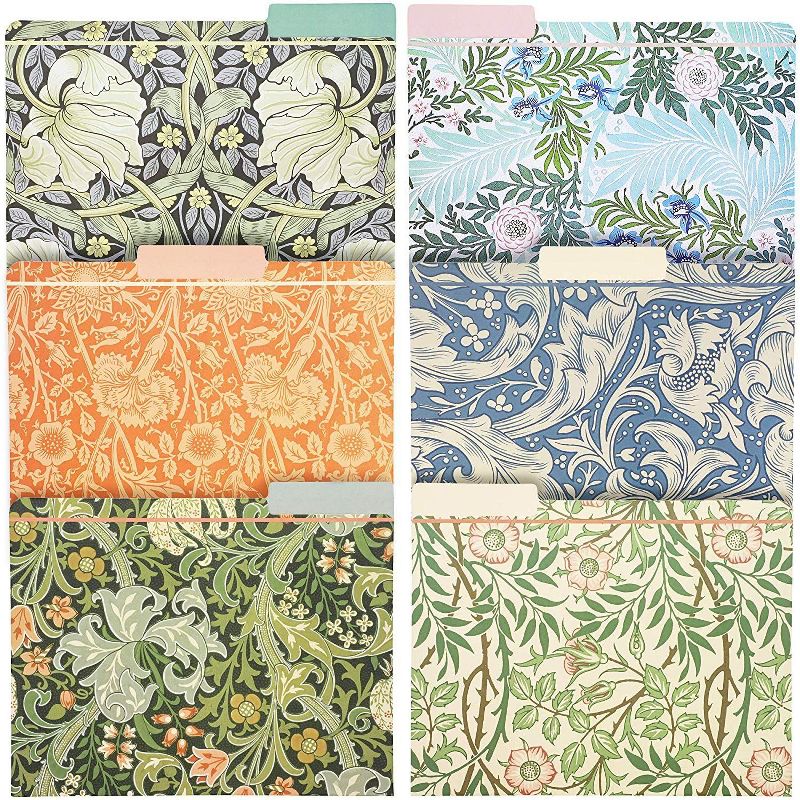 12pcs Paper Cardstock Decorative File Folders Letter Size, Artistic Design Inspired by William Morris Painting, Manilla Folders, File Receipt Document