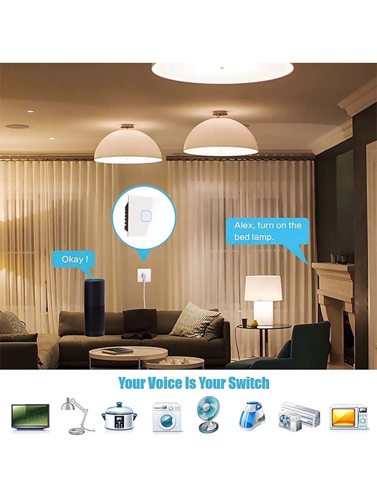 HomeMate 24A Smart Touch Switch Works with Google Assistant and Alexa (White)