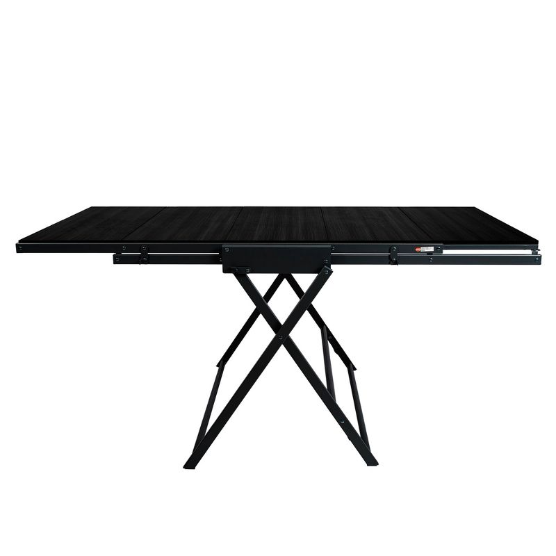 Origami 2 in 1 Multifunctional 52 Inch Tall Wooden Display Storage Shelf To 60 Inch Long Table Desk Unit for Indoor and Outdoor Spaces, Black