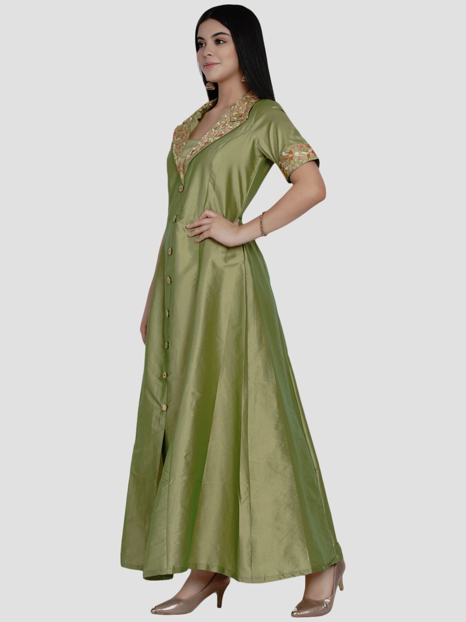 Women Republic Green A Line Kurta