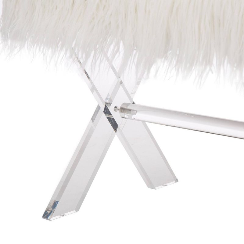26" Faux Fur Upholstered Bench with Acrylic X Leg White - Glitzhome