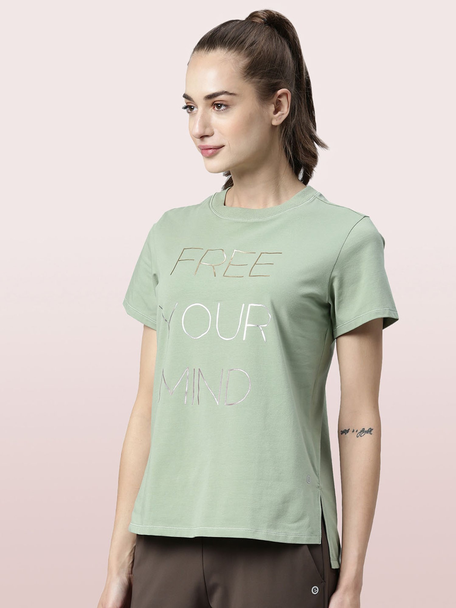 Enamor Green Graphic Print T-Shirt