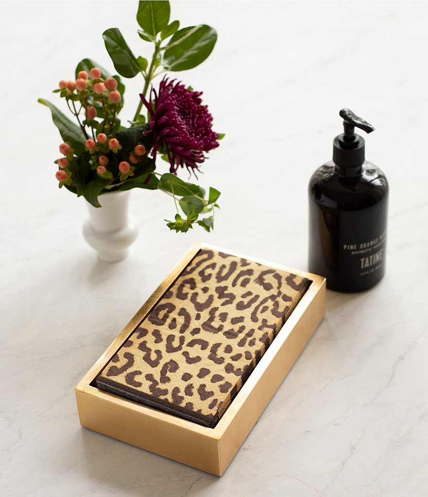 Caspari Zanzibar Paper Guest Towel & Gold Lacquer Holder Set