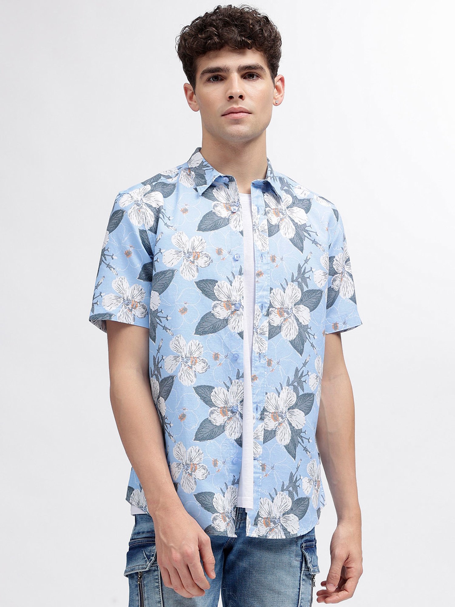 Iconic Men Printed Regular Fit Linen Shirt