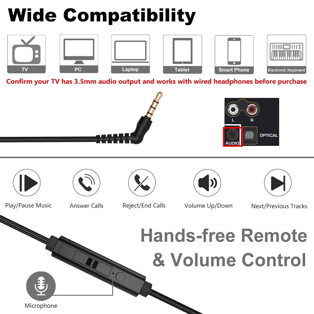 Joymiso Extra Long Cord Earbuds Headphones for TV Computer Laptop with Mic and Volume Control, 12Ft (Coil Wire & Extension Cable) Wired Stereo Earphones, Over Ear In Ear Buds for Kids Women Small Ears