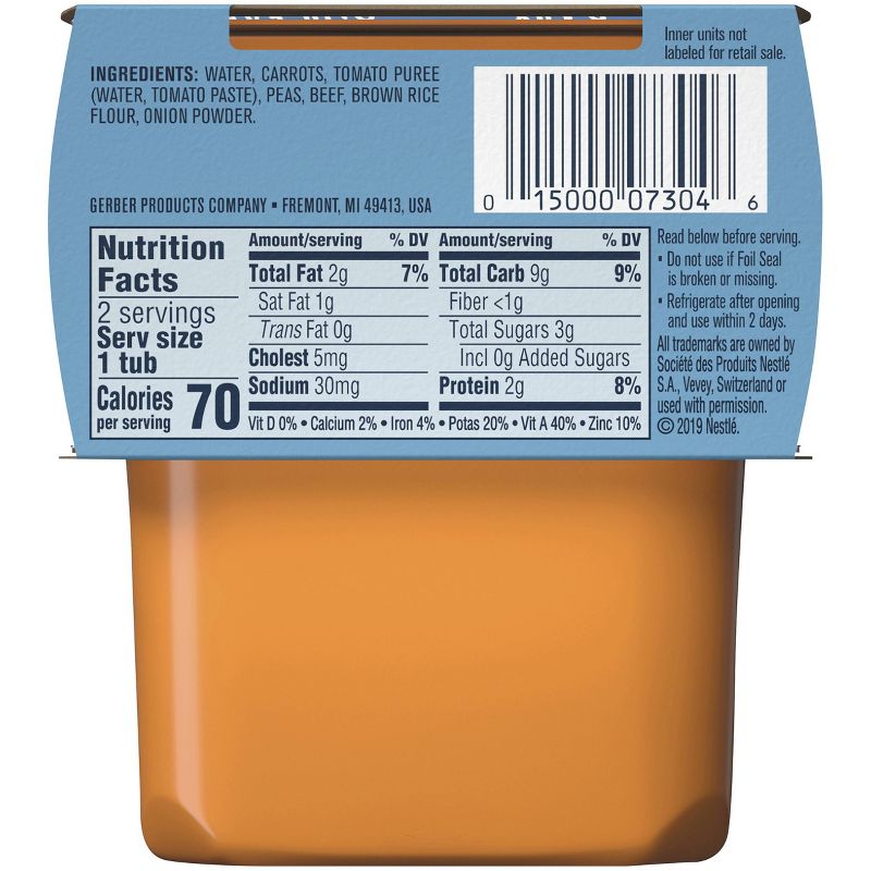 Gerber Sitter 2nd Foods Vegetable Beef Baby Meals Tubs - 2ct/4oz Each