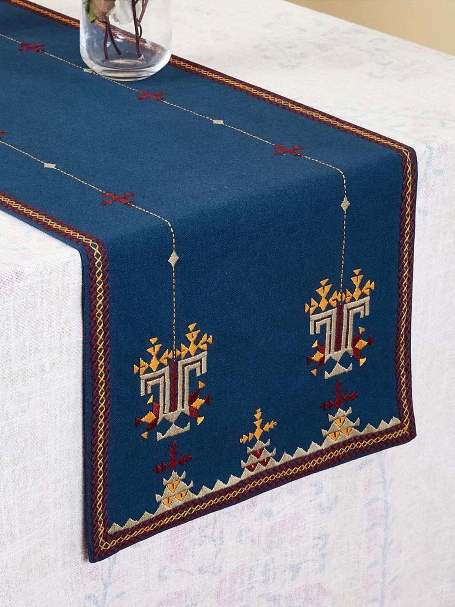 Fabindia Home Soof Blue Cotton 195 GSM Small Runner