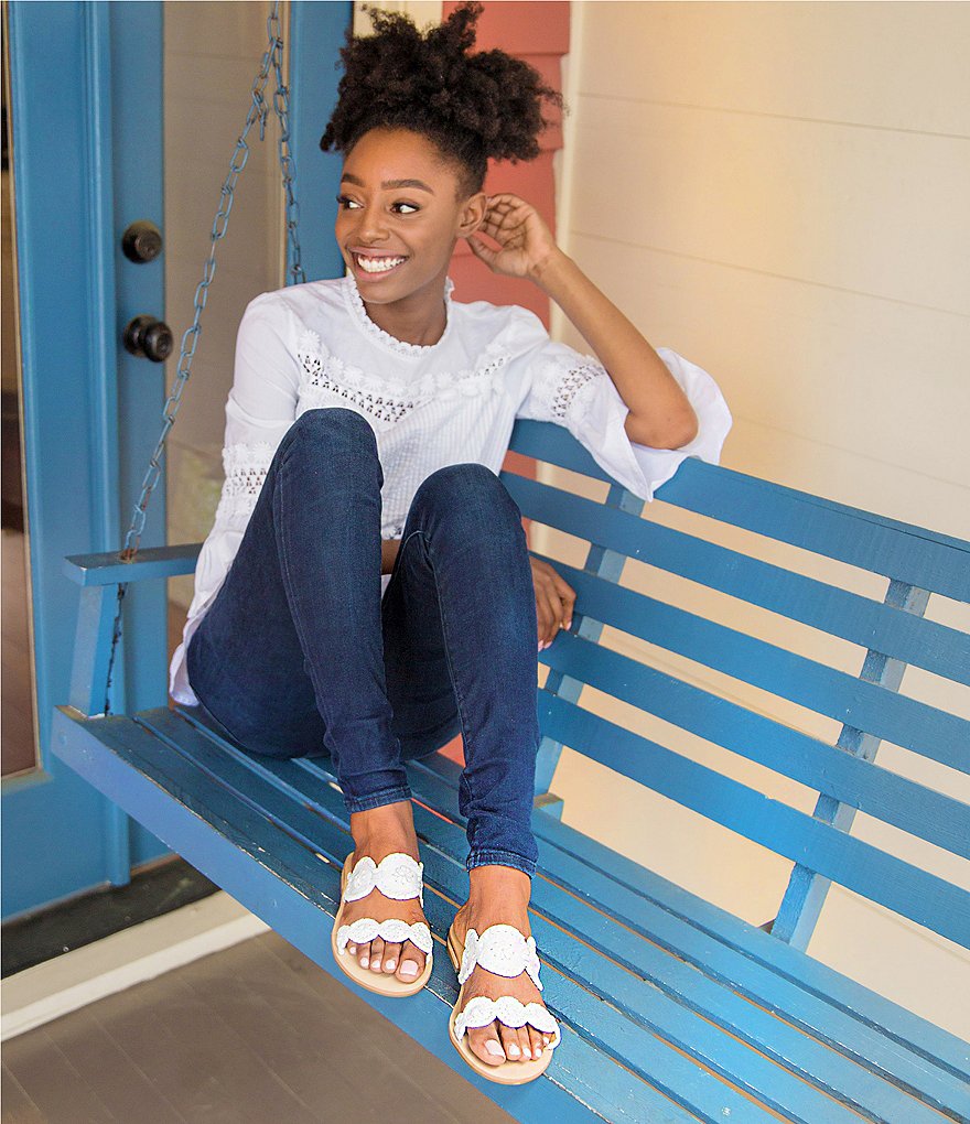 Jack Rogers Lauren Whipstitch Detail Slide Sandals