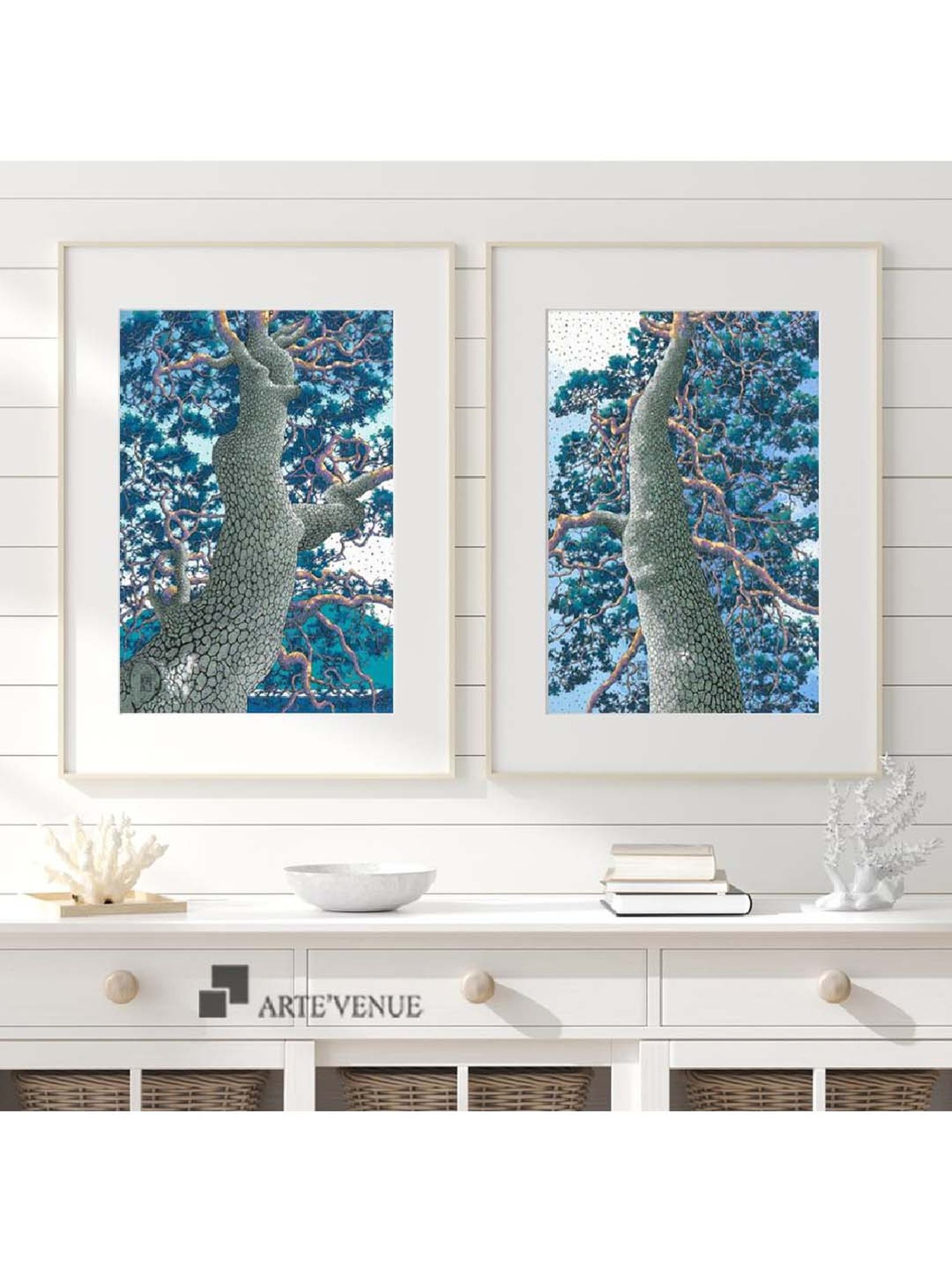 ARTE'VENUE The Best Tree Blue Paper Wall Arts - Set of 2 (13 X 18 inch Each)