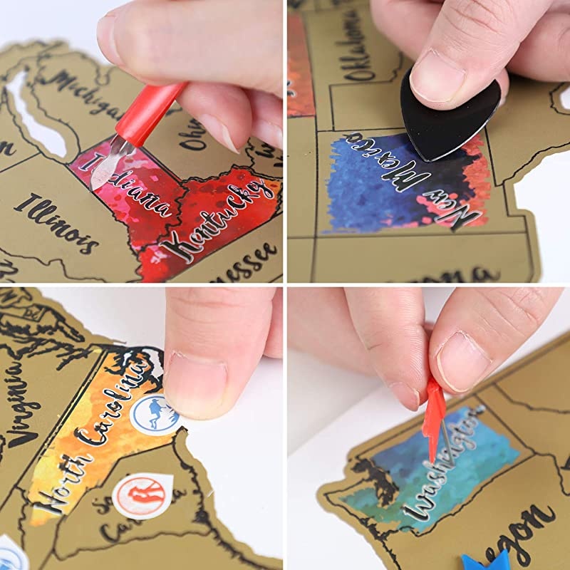 JARLINK Scratch off USA Map 12X17 inches United States Map with Unique Accessories Set Personalized Travel Tracker Poster USA Map Poster Perfect Gift for Travelers