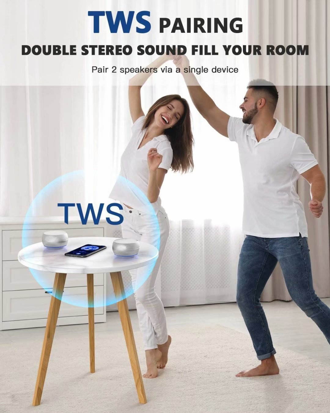 Portable Bluetooth Speaker with Enhanced Bass and Stereo Sound, TWS, Bulti in Mic, Mini Wireless Speaker Portable for Phone, iPad, Mac, Tablet, Echo(Sliver)