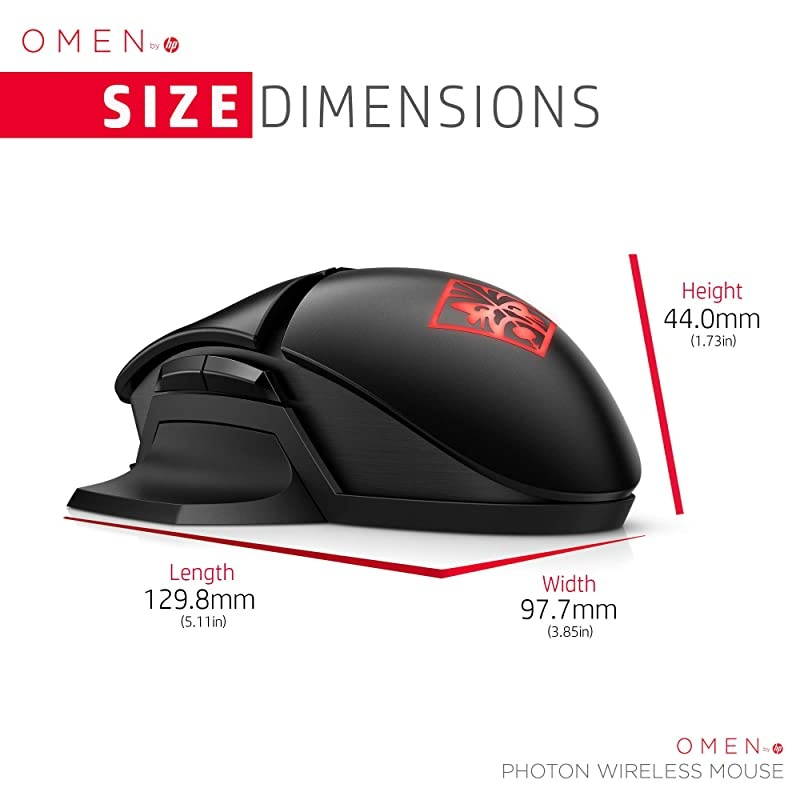 OMEN by  Photon Wireless Gaming Mouse with Qi Wireless Charging Programmable Buttons Custom RGB ESport DPI 6CL96AA