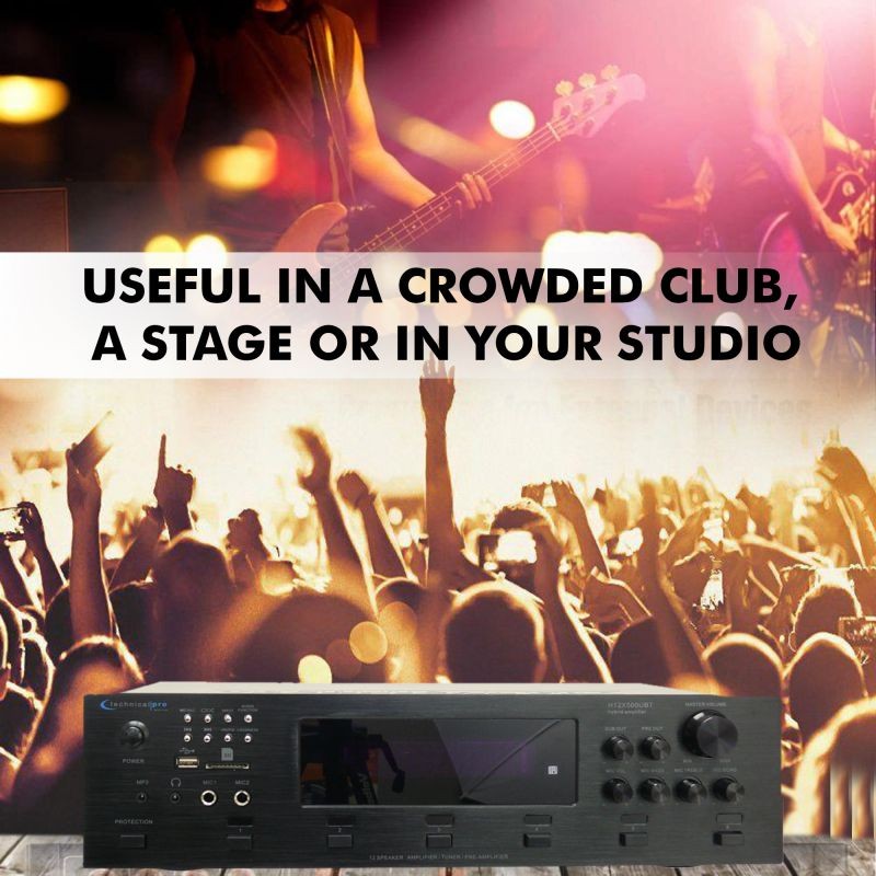 Technical Pro 6 Zone 6000 Watts Digital Bluetooth Hybrid Amplifier Preamp Tuner w/ Speaker USB and SD Card Output, 2 Mic Inputs, Balance control, Bass and Treble Controls