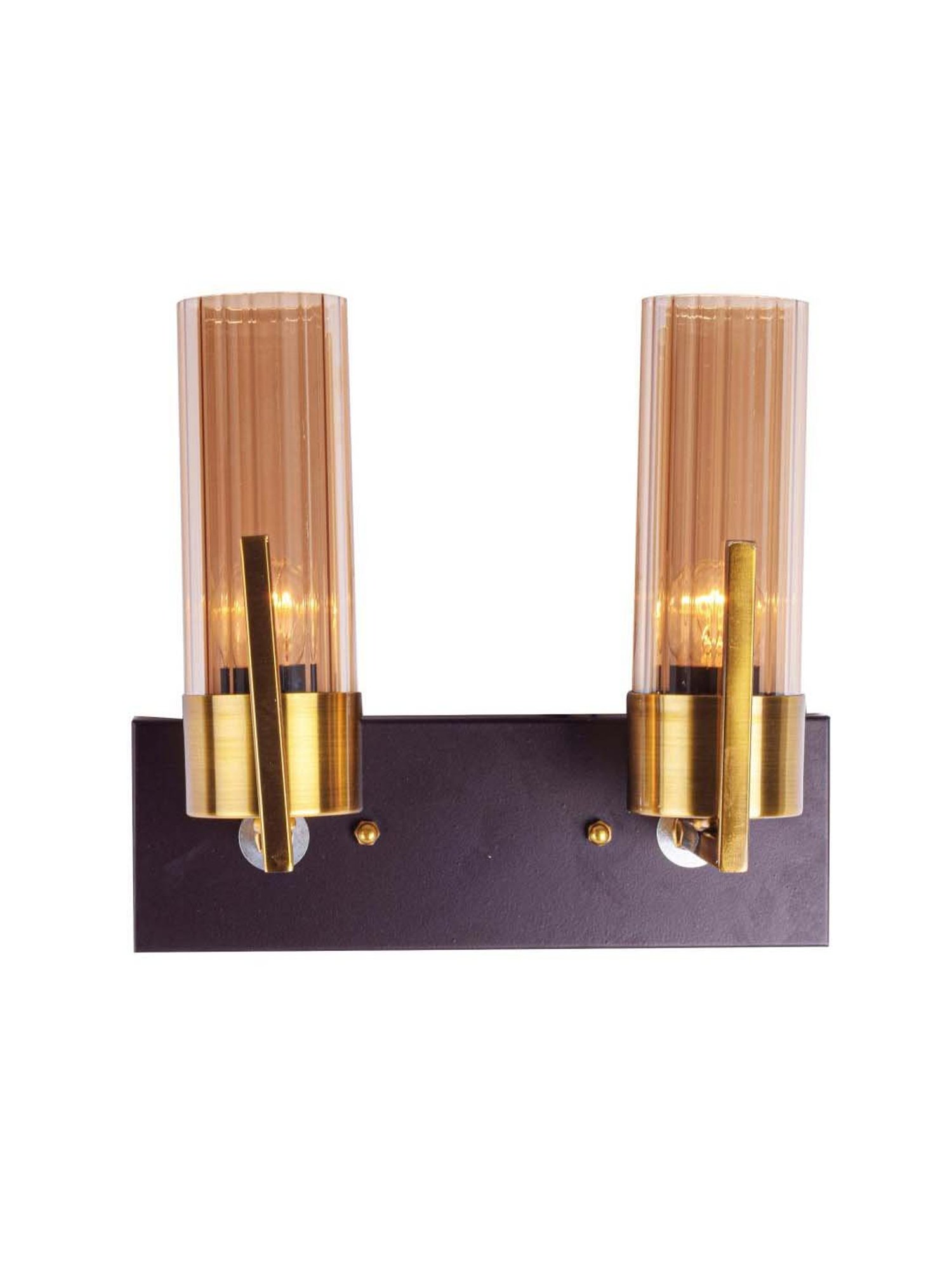 Kapoor E Illuminations Golden Brass Grove Amber Glass Double Shade Wall Light