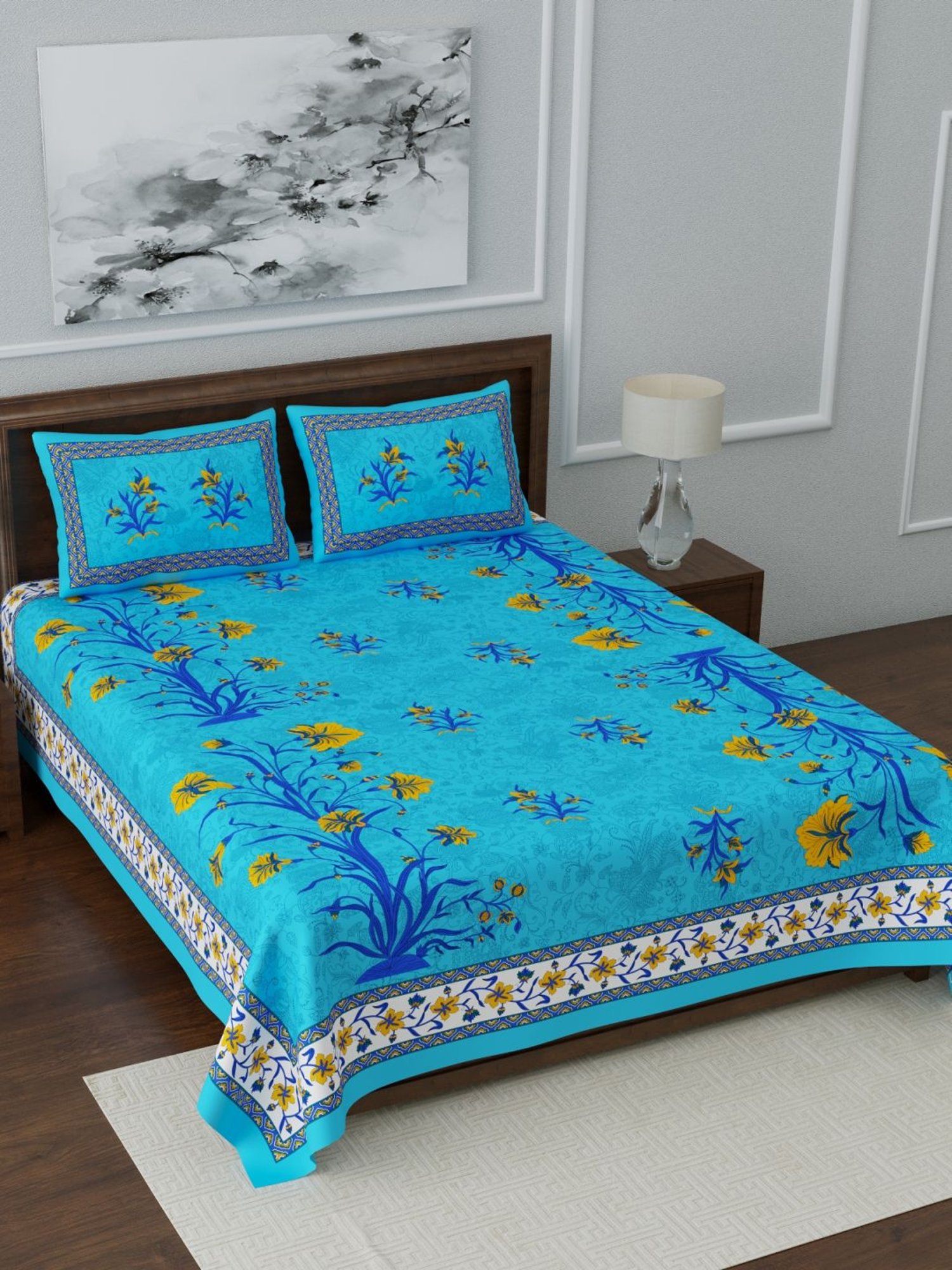 Living Roots Multicolor Jaipuri Printed Cotton Bed Sheet with 2 Pillow Cover