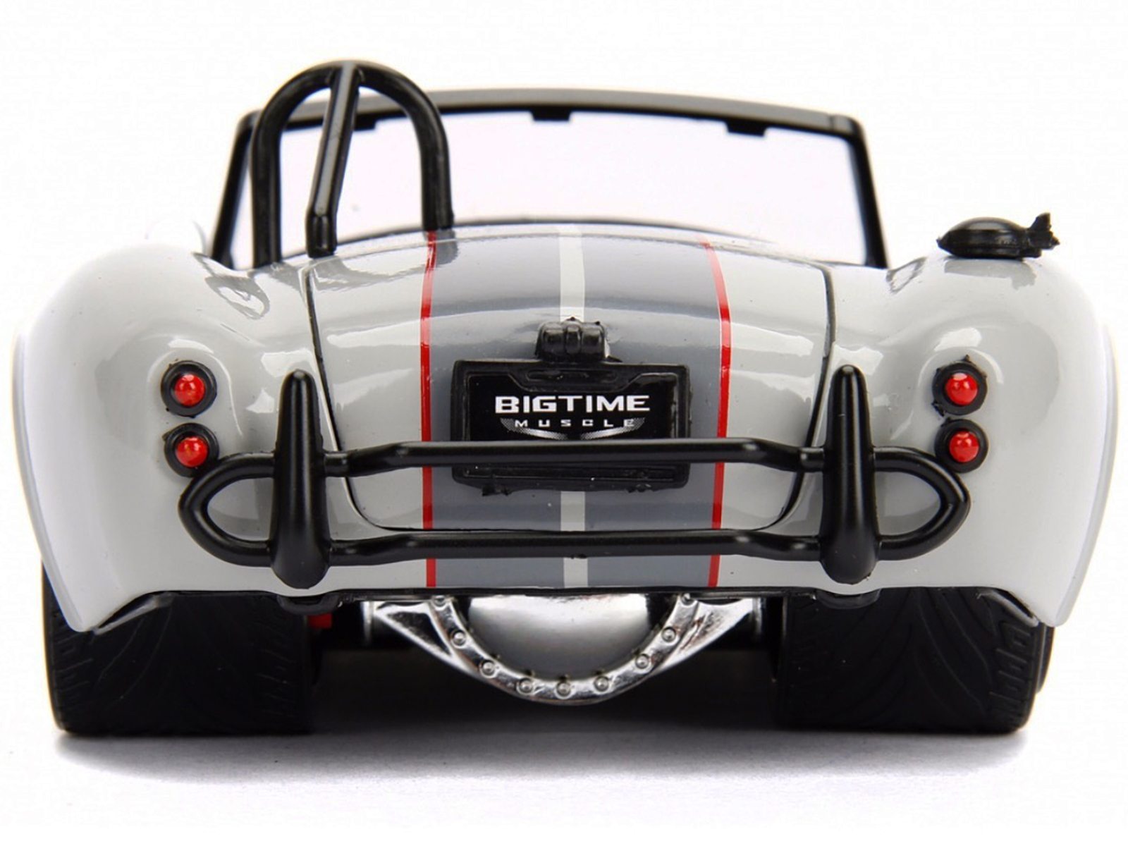 1965 Shelby Cobra 427 S/C Dark Blue Metallic with White Stripes with Printed Carroll Shelby's Signature on the Trunk 1/18 Diecast Model Car by Shelby Collectibles