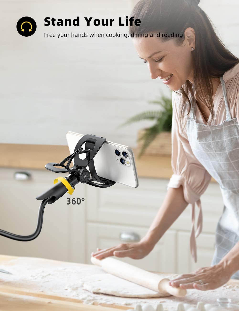 Phone Holder Bed Gooseneck Mount - Lamicall Flexible Arm 360 Mount Clip Bracket Clamp Stand for Cell Phone 11 Pro XS Max XR X 8 7 6 Plus 5 4, Galaxy S10 S9 S8 S7 S6, Overall Length 33.4In(Black)