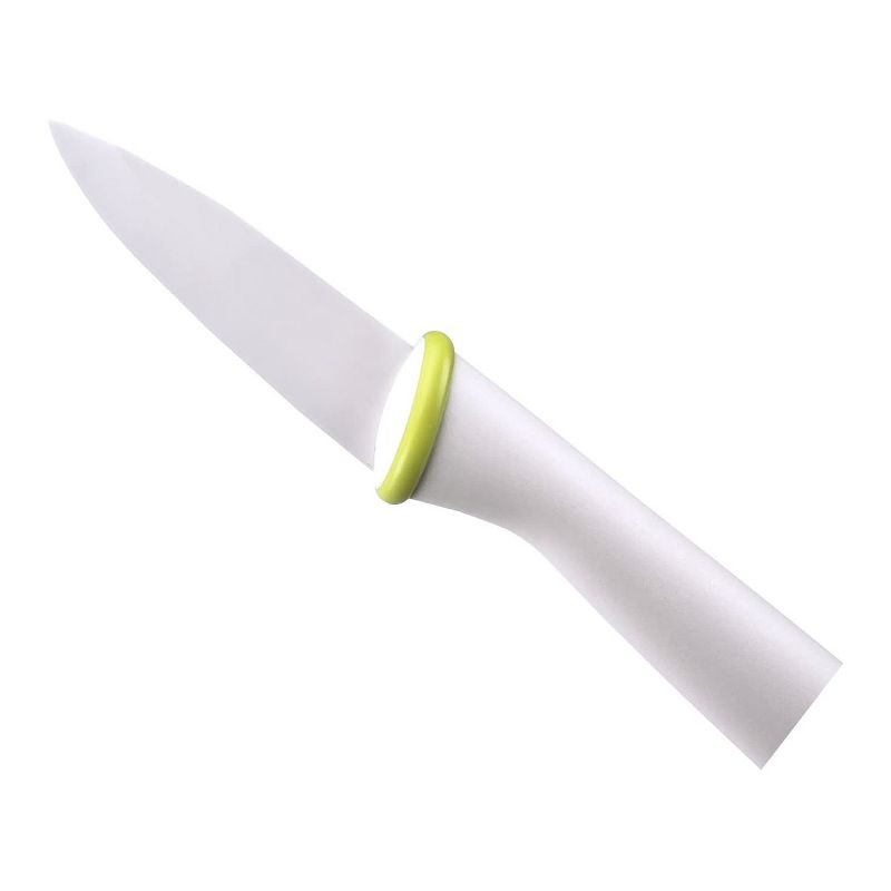 T-Fal Zen 3 Inch White Ceramic Kitchen Fruit Vegetable Sharp Paring Chefs Boning Knife with Guard, White