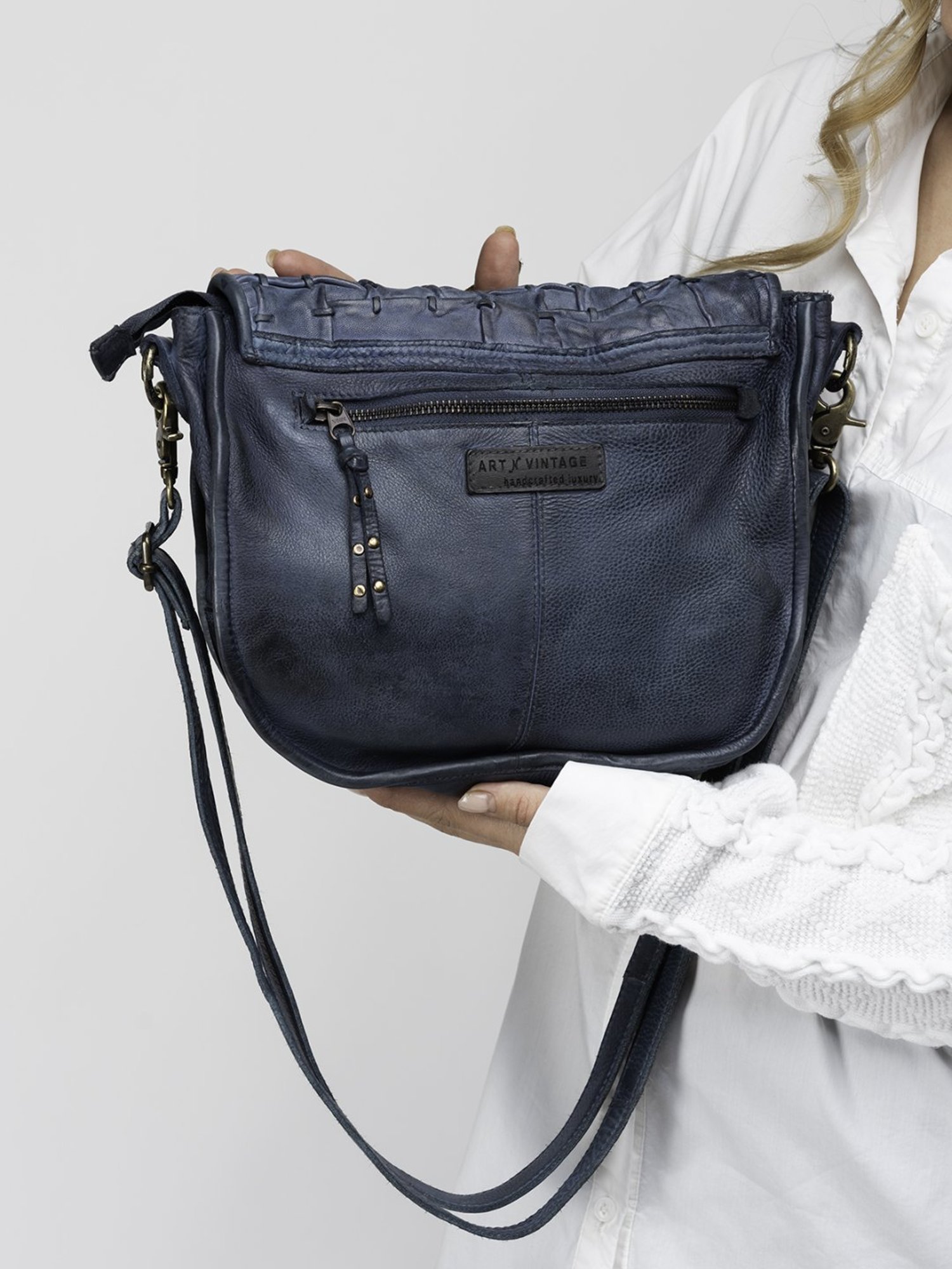 Art N Vintage Carla Blue Leather Textured Small Sling Handbag