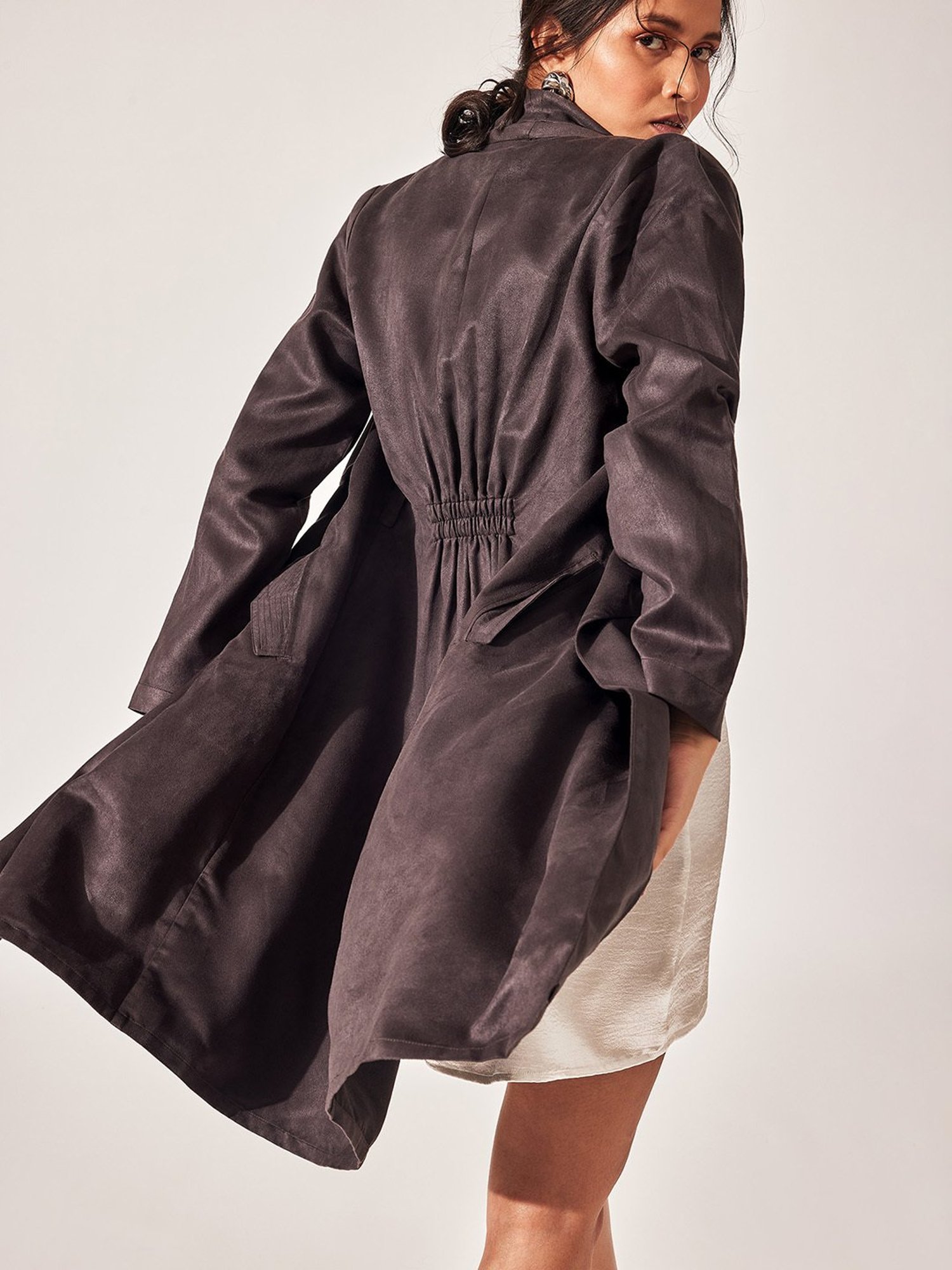 The Label Life Dark Grey Leather Trench Coat