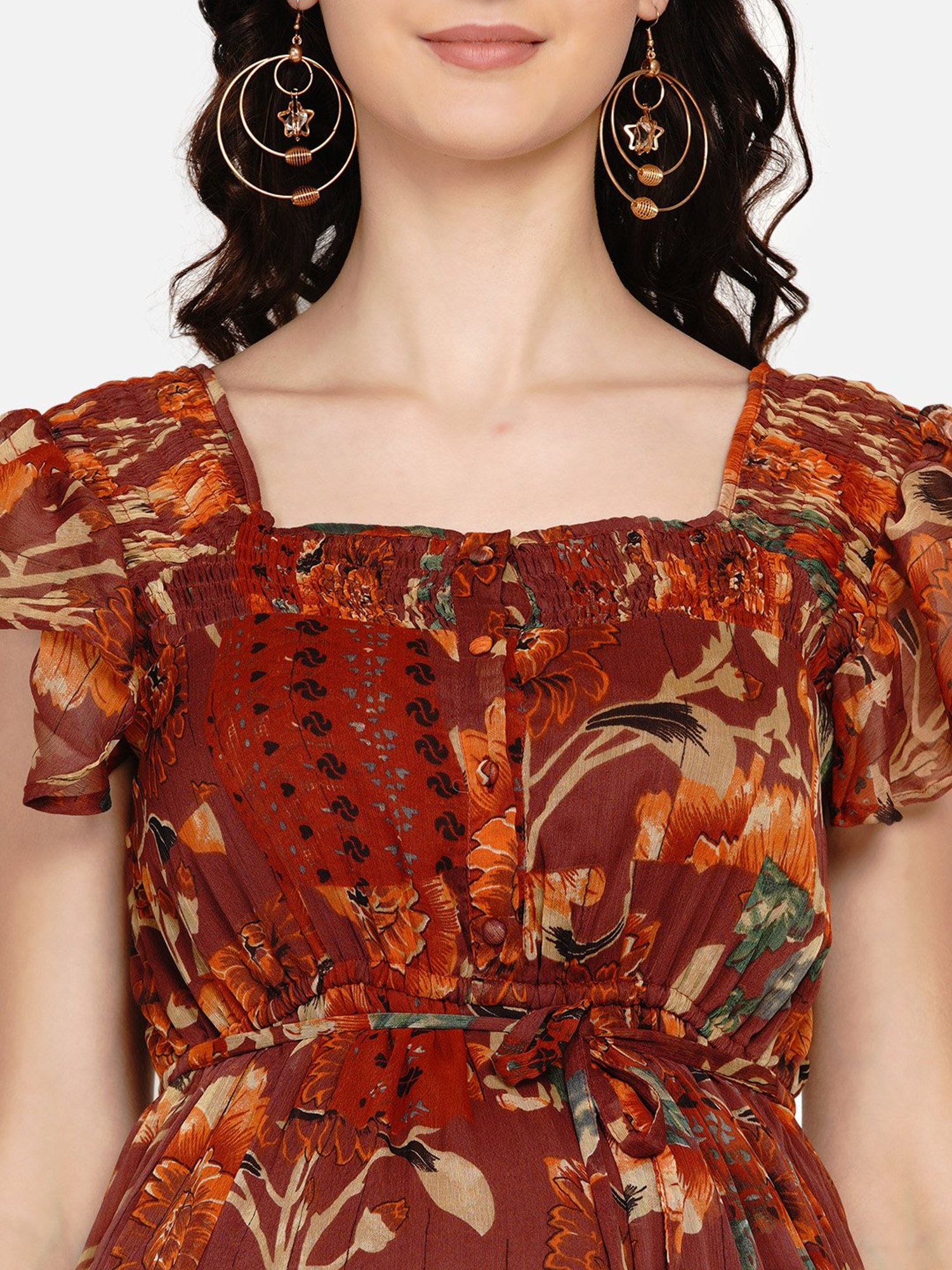 Mine4Nine Brown Floral Print Maternity Dress