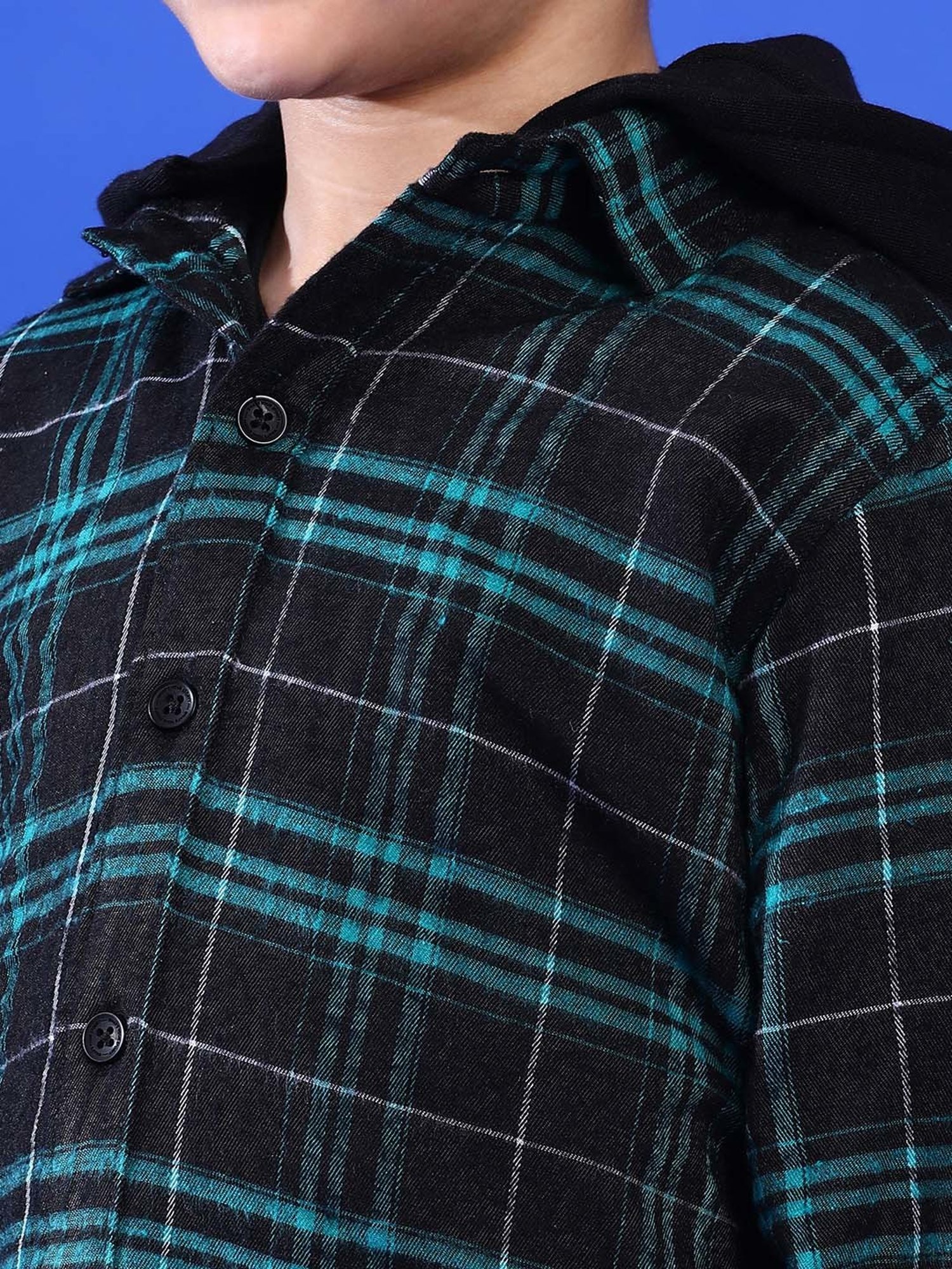 Tales & Stories Kids Grey & Green Chequered Full Sleeves Shirt