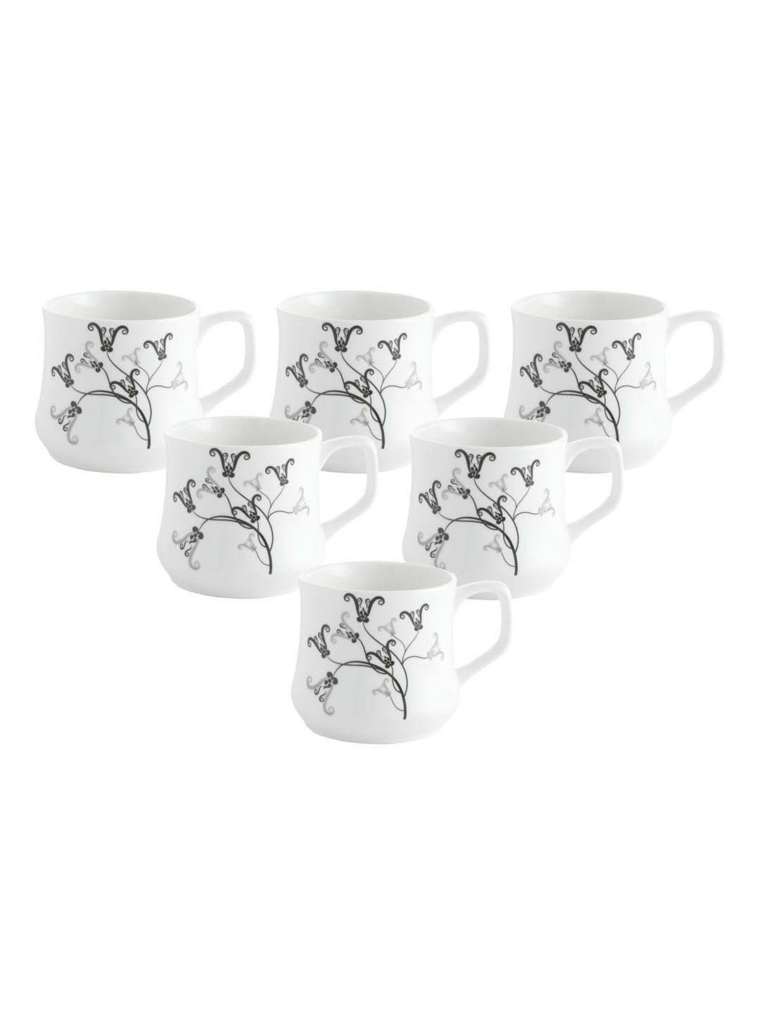 Clay Craft White & Black  Fine Ceramic Coffee & Tea Mugs (170 ml) - Set of 6