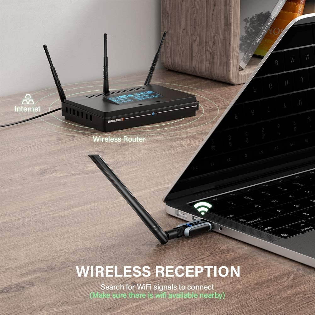 USB WiFi Adapter XDO 1200Mbps Wireless Network Adapter USB 3.0 Dual Band 2.42GHz/5.8GHz 5dBi High Gain Antenna 802.11ac for PC Desktop Laptop